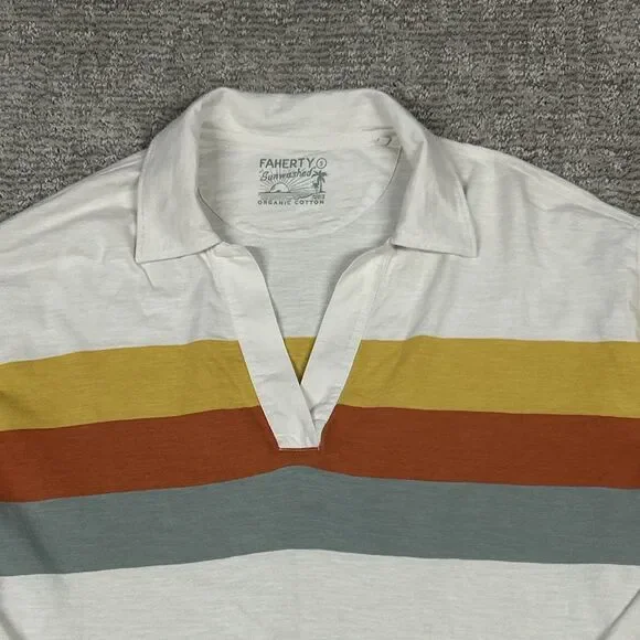 Faherty Shirt Womens Small Sunwashed Polo Mountain Sun Striped Organic Cotton - Picture 4 of 5
